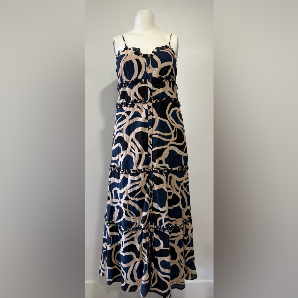 Bird & Knoll 100% Cotton Casual Spaghetti Strap Patterned Tiered Maxi Dress- Xl